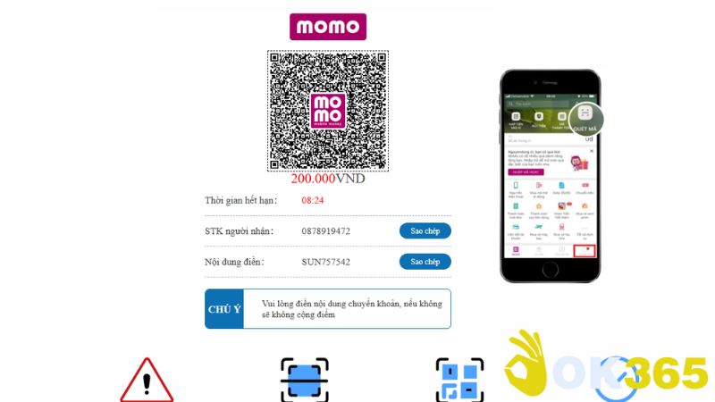 Quét mã trên ứng dụng Momo để thanh toán