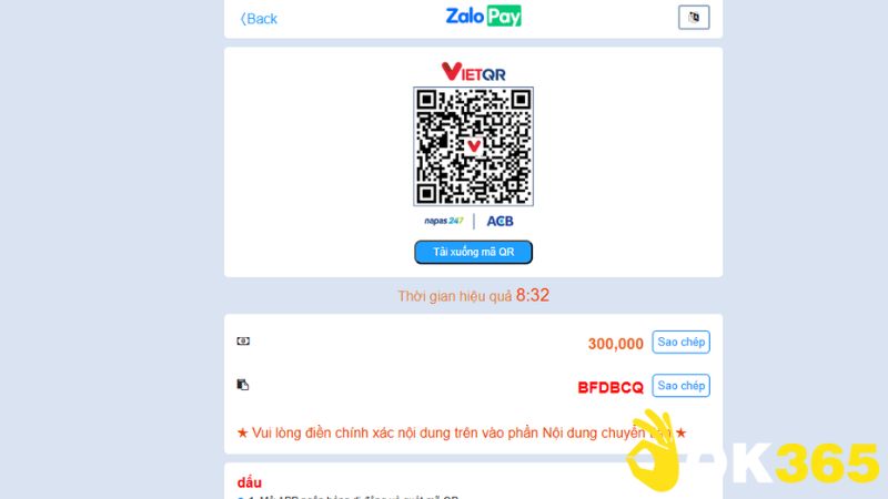 Quét mã thanh toán để nạp tiền vào ví