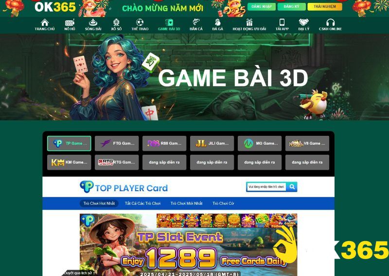 Không gian cược game bài 3D tại Ok365 khá sống động
