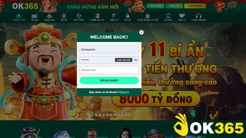 Đăng nhập OK365 để trải nghiệm các trò chơi